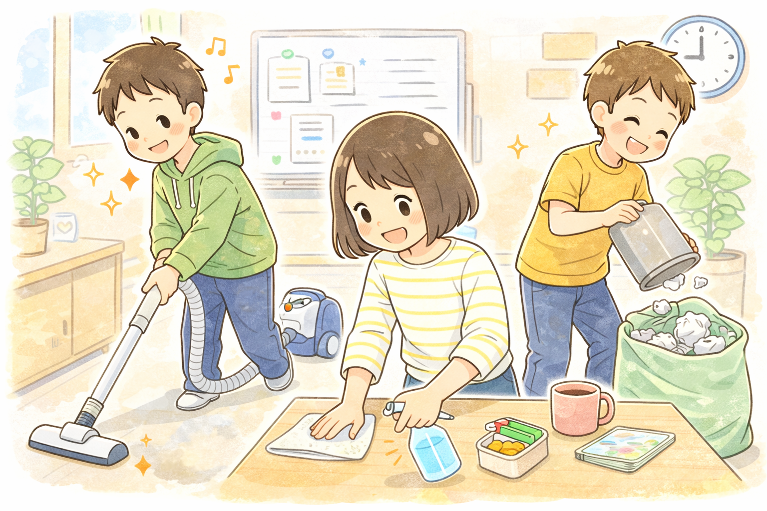 記録・掃除・終礼のイラスト